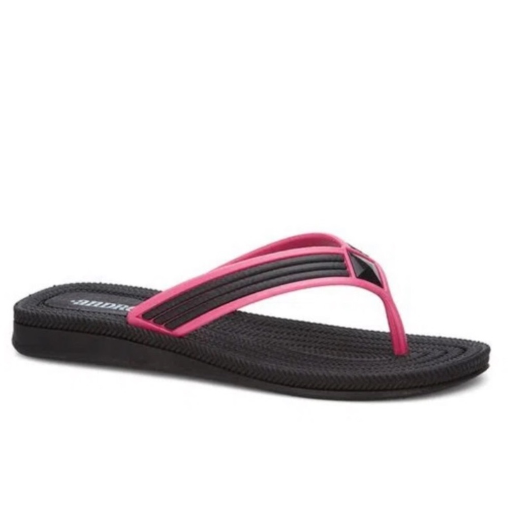 ❌Andrea Sandals Flip Flops Thong Beach Black Fuchsia Size 8
